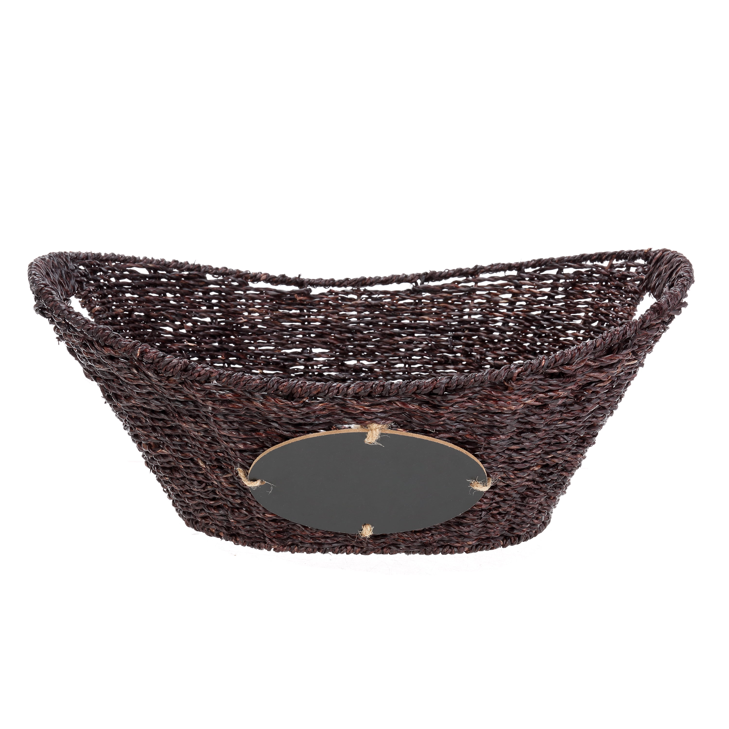 Mainstays Oval Expresso Seagrass Storage Basket, Chalkboard and Cutout Handles, 15.94L x 12.01W x 6.61H