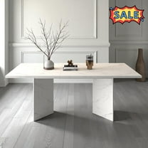 Tcbosik 63" - 78.7" Extendable Dining Table with Faux Marble Top, Modern Kitchen Table for 6-10 Person, Accent Table for Living Room, White