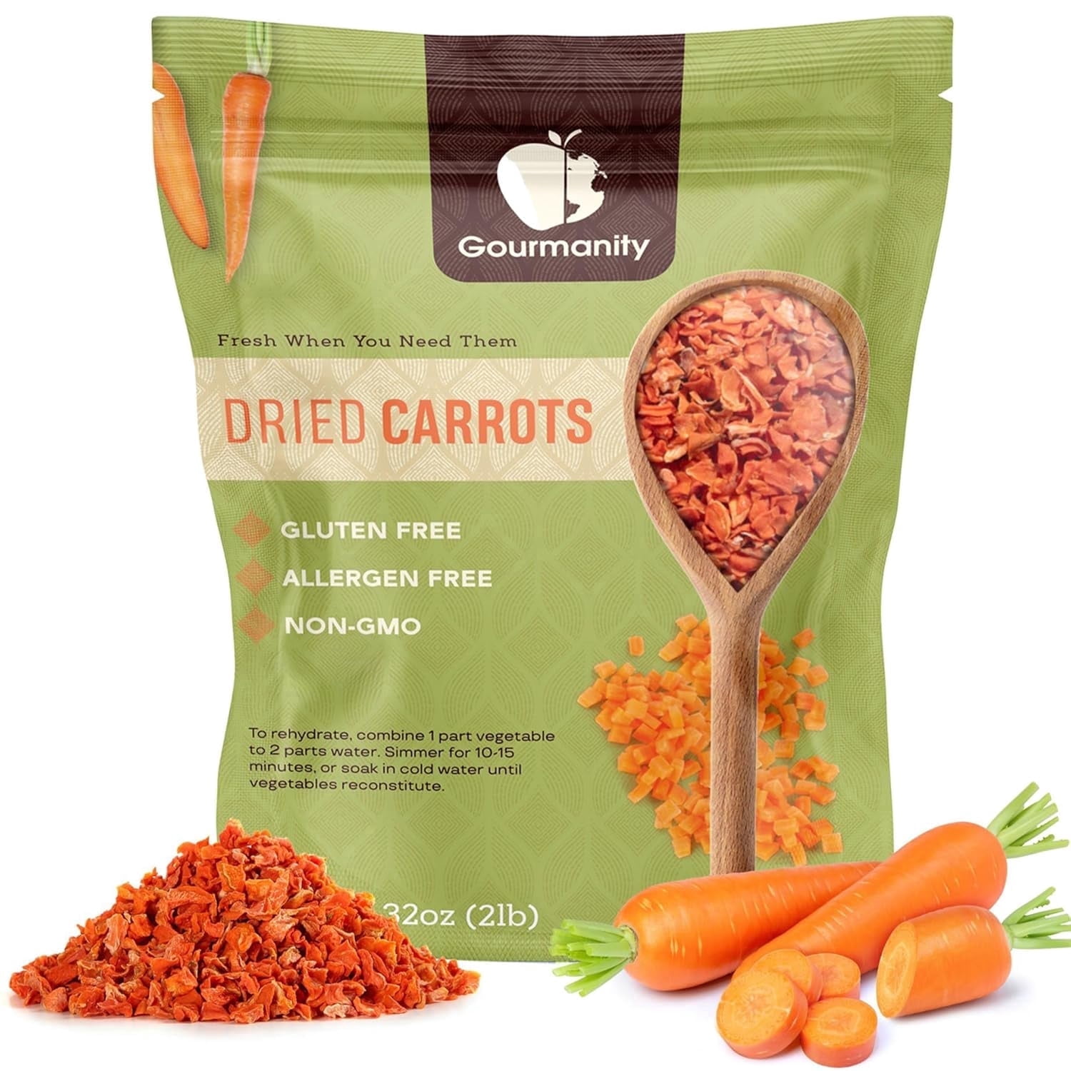 Gourmanity Dried Carrots, 32oz Resealable Bag, Fresh-Tasting and Easy to Use, Adds Flavor, Color and Texture to Soups, Stews and Ramen, All Natural