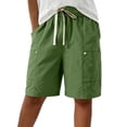 thumbnail image 5 of Evdexr Cargo Shorts Women Drawstring Knee Length Bermuda Shorts Summer Wide Leg Work Shorts Lightweight Elastic Waist Casual Short with Multi Pockets Army Green M, 5 of 7
