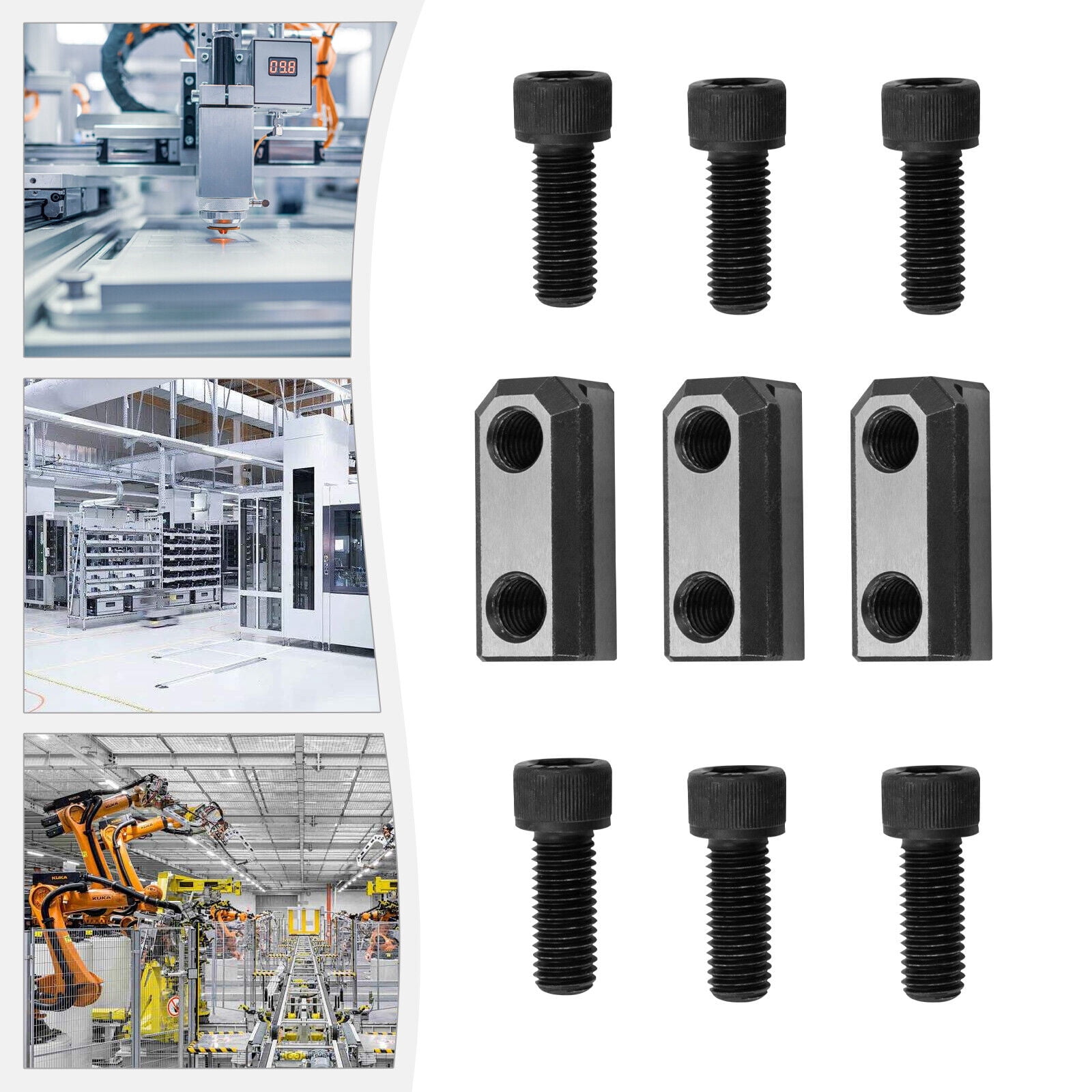 Miumaeov 3-Pcs T Nuts Jaws M12 Bolts Kit For 10 Inch Hydraulic 3-Jaw Hollow Chuck T-nuts