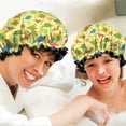 thumbnail image 6 of Shower Caps,Yellow Dinosaurs Geometric Pattern Waterproof Shower Cap for Women 4 Pieces,Double Reusable Hair Cover for Shower PEVA Elastic Stretch Hem, 6 of 7