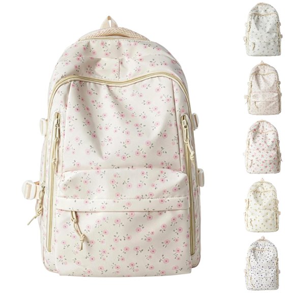 HJYCHN School Backpack for Boys Floral Print Large Capacity Daypack with Side Expansion Back to School Supplies for Kids Girls Backpack Light Pink