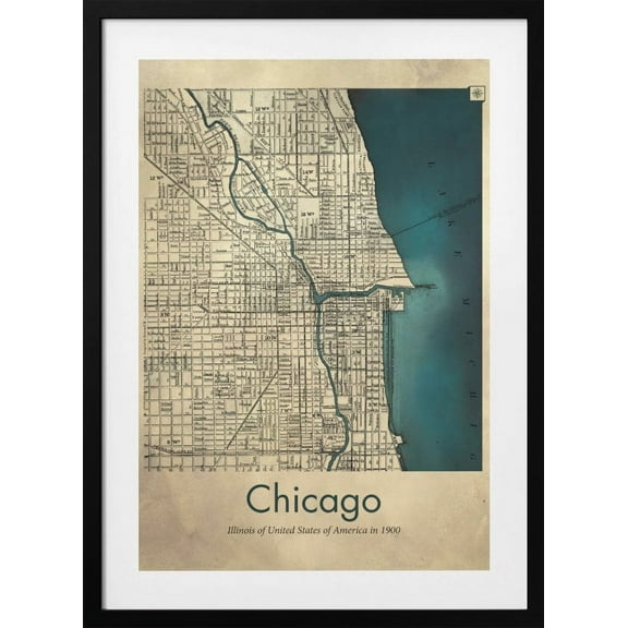 Chicago map Framed Art Modern Wall Decor