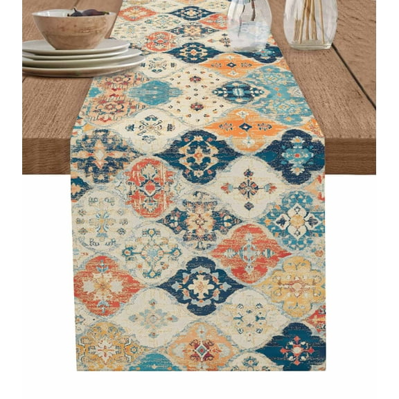 Boanket Retro Morocco Table Runner - 36 Inch Long, Kitchen Dining Table Runner Dresser Scarves, Colorful Rustic Abstract Shabby Texture Farmhouse Decor for Coffee Tables Wedding Party Banquet