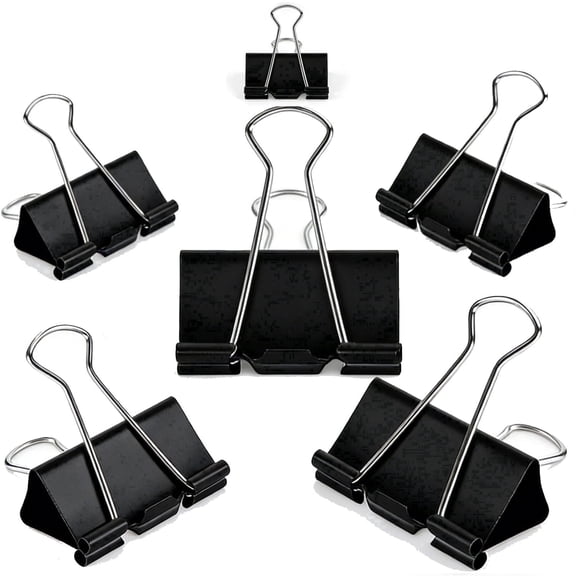 Minorsun Binder Clips 200 PCS, Large Paper Clamps, Small Metal Binder Clips 6 Sizes for Office Home Supplies, Black