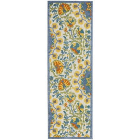 HomeRoots 2' X 8' Blue And Orange Toile Non Skid Indoor Outdoor Runner Rug