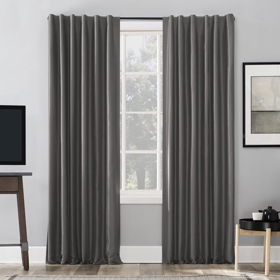 Sun Zero Evelina Faux Dupioni Silk Thermal Extreme 100% Blackout Back Tab/Rod Pocket Curtain Panel, 50"W x 63"L, Pearl White