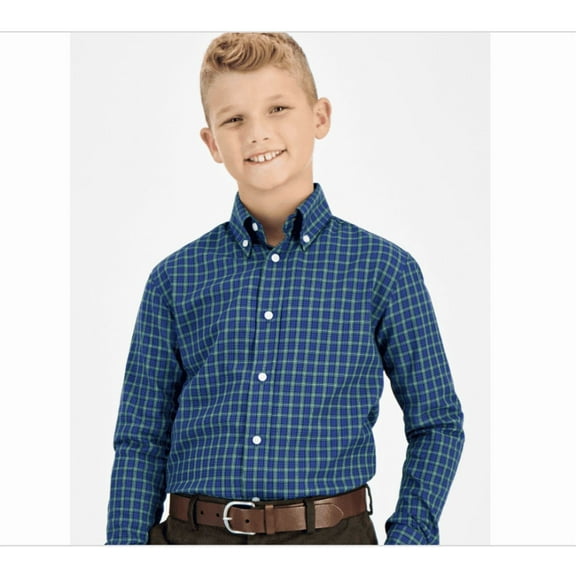 B by Brooks Brothers Big Boys Classic Fit Long Sleeve Dress Shirt - Navy, Green