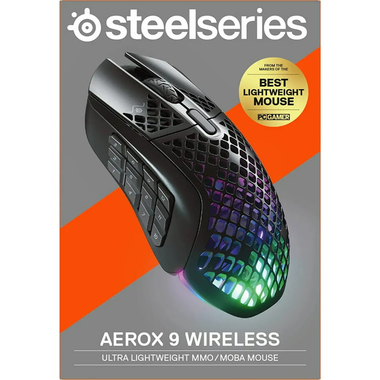 SteelSeries Aerox 9 Wireless – Ultra-Lightweight Wireless Gaming Mouse –  18000 CPI – TrueMove Air Optical Sensor - Water Resistant– 180 Hour Battery  – ...