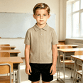 thumbnail image 3 of Toddler Boys Short Sleeve Knit Polo Shirt Ribbed Sweater Top Collared Pullover Button Placket Casual Regular Fit School Uniform, 3 of 6