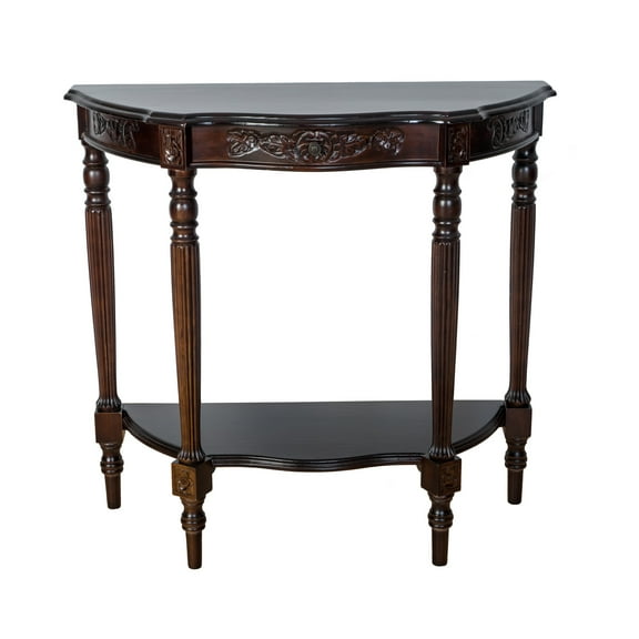 Half Crescent Moon Shape Engraved Wooden Console Table with 1 Drawer,Brown