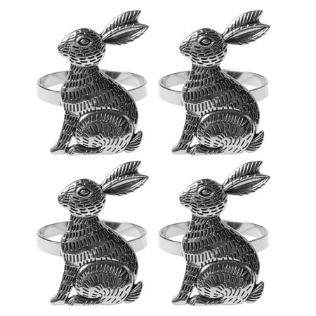 

Ekeka Free Shipping 4pcs Zinc Alloy Silver Home Table Decor Practical Gift Easter Bunny Napkin Ring