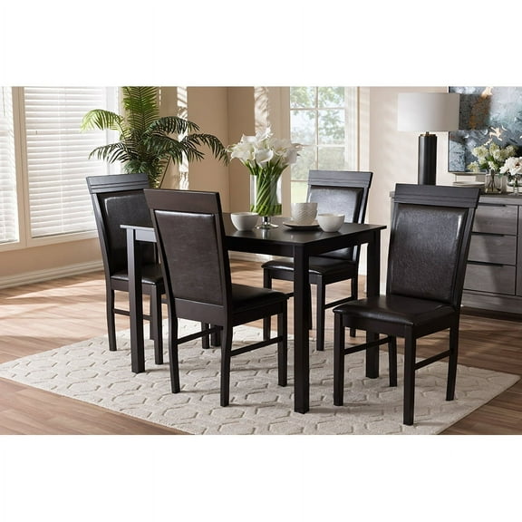 Baxton Studio Thea Modern and Contemporary Dark Brown Faux Leather Upholstered 5-Piece Dining Set