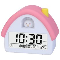 REGALWOVEN House Shape Multifunctional Alarm Clock, Backlight, Three Alarms, Snooze Function for Bedroom/Dorm White Bunny 4.3"L x 2.4"W x 5.0"H