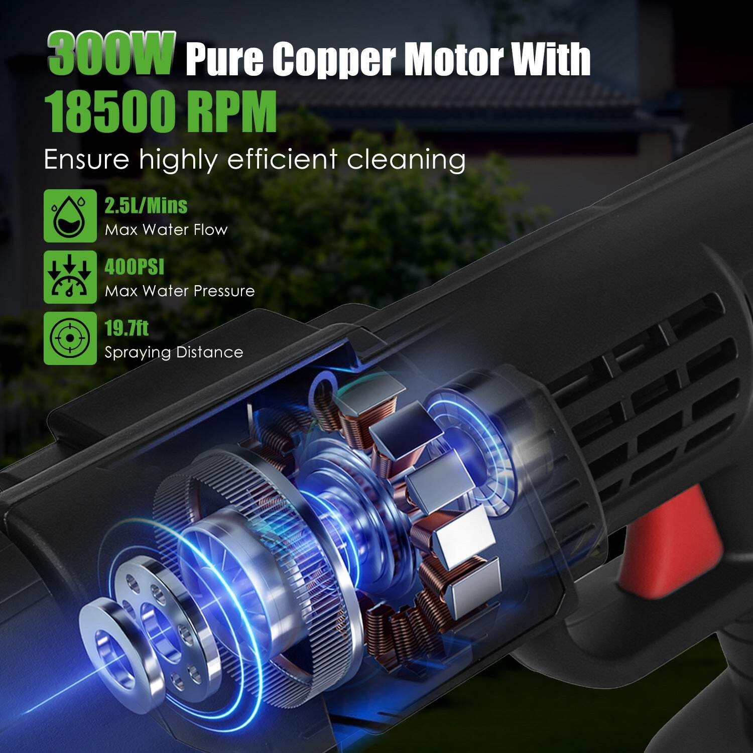 Cordless Portable Pressure Washer | 400PSI Power Cleaner with Nozzles  Foam Bottle