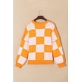 thumbnail image 3 of Women's Orange Checkered Bishop Sleeve Sweater – Cozy Casual Style for Fall Days, XL, 3 of 12