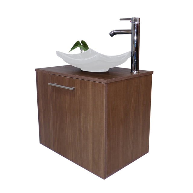 Gabinete para baño DECOMOBIL moderno con Lavamanos y Monomando Izquierdo Nogal Neo GABINETE 07