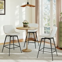 RTVR 30" Swivel Upholstered Bar Stools Set of 3 with Back & Footrest, Counter Height Bar Chairs for Kitchen Island, Faux Leather in White