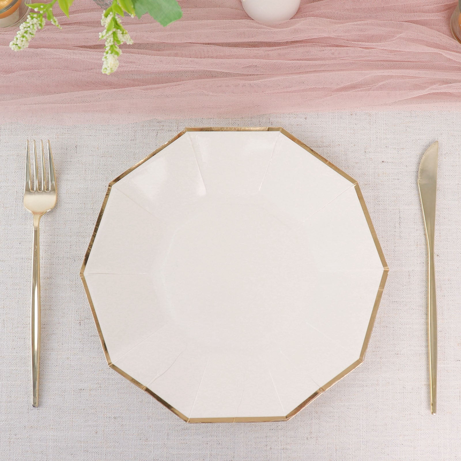 Efavormart 25 Pack | 9" Gold Rim White Decagon Dinner Paper Plates ...