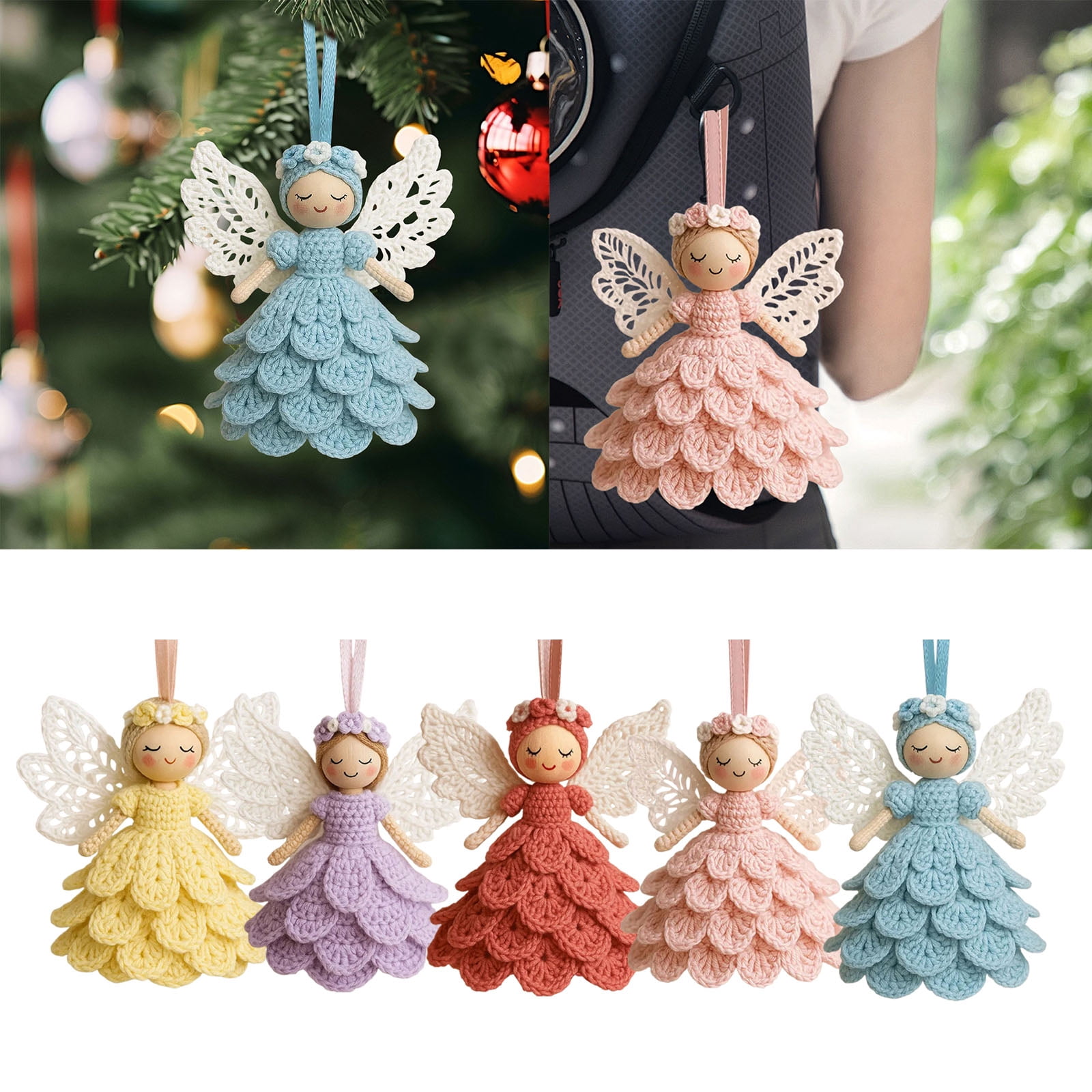 YWIYIUD 4inch DIY Crochet Ornament Kit, Crochet Craft Kit with Yarn for Beginners, Christmas Tree Decoration Crochet Doll Hanging Ornament, Easy Beginners Craft Decor 1/2/3/4/5PCS
