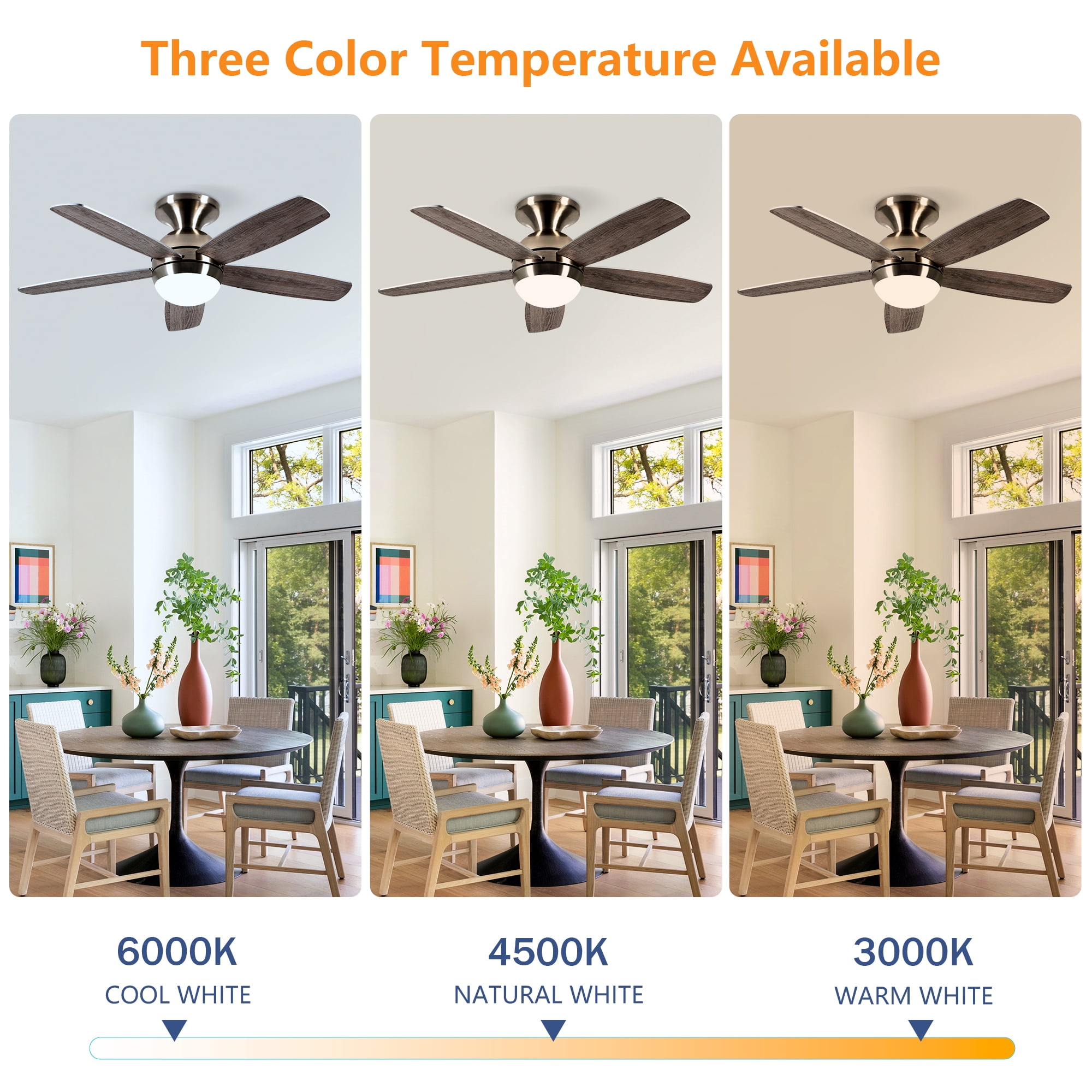 Ceiling Fan with Light, 52 Inch Reversible Blade LED Fan for Household Indoor Daily Use, Brushed Gold Silver