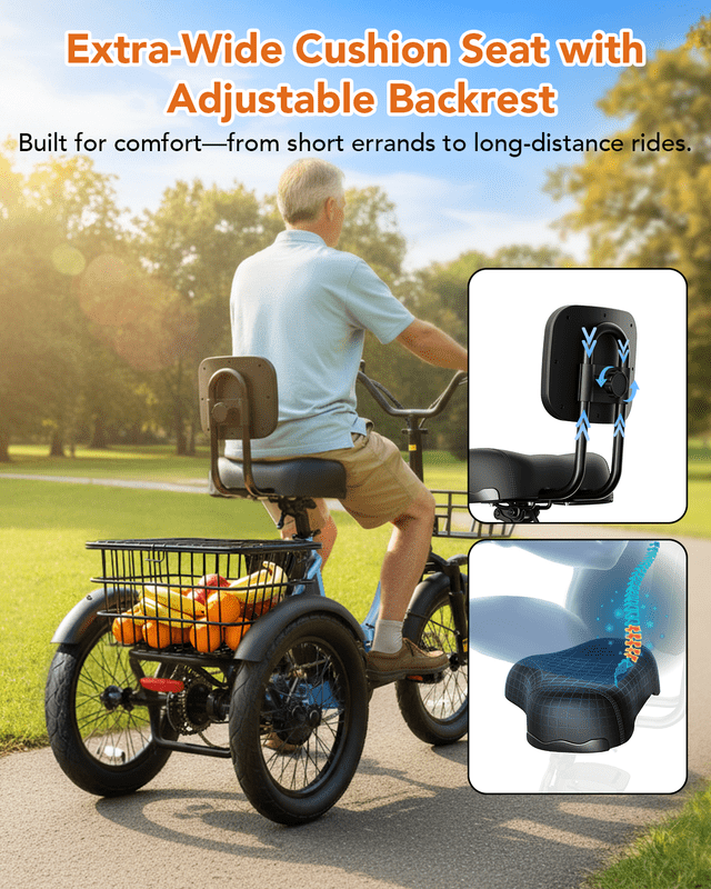 Actbest Electric Tricycle for Adults, 18" Folding Electric Trike, Peak 1200W Motor 48V 10.4AH Etrike, 18MPH Up to 50 Miles 3-Wheel Electric Bike Blue