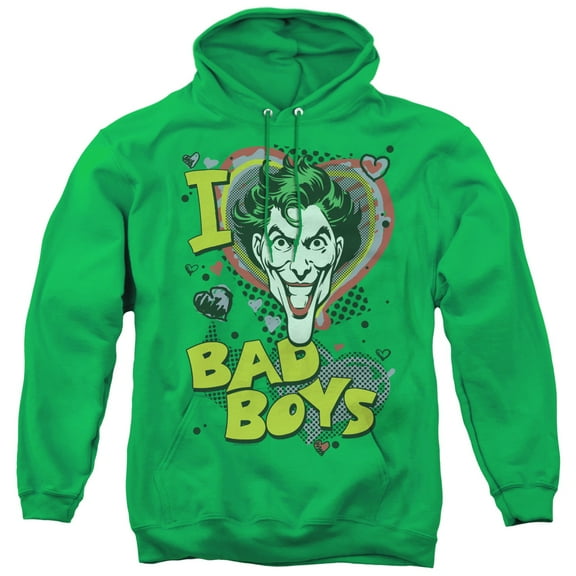 DC Comics I Heart Bad Boys 2 Adult Pullover Hoodie Sweatshirt Kelly Green