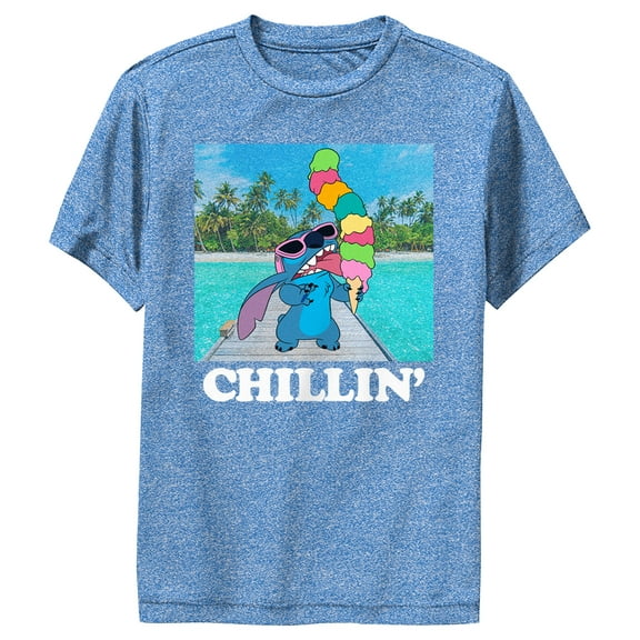 Boy's Lilo & Stitch Ice Cream Lover Chillin'  Performance Graphic Tee Royal Blue Heather Medium