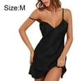 thumbnail image 2 of Women V-Neck Sleepwear Satin Nightgown Mini Slip Chemise Short Nightwear - Black, 2 of 6