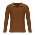 thumbnail image 4 of UVEASISHA Mens Fall Knitted Sweater Soft Long Sleeve Lapel Knit Pullovers Solid Color Casual Loose Sweaters Dressy Trendy Office Tops Christmas Sales Today Coffee 3XL, 4 of 6