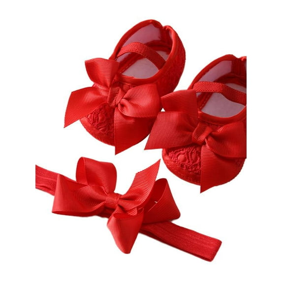 Baby Girl Satin Cloth Princess Shoeds with Bowknot Toddler Soft Sole Walking Shoes Headband Set