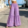 thumbnail image 4 of Guluxicc Women's Floral Palazzo Pants Elastic Waist Ruffle Hem Boho Wide Leg Casual Trousers for Everyday Summer Fall, 4 of 7