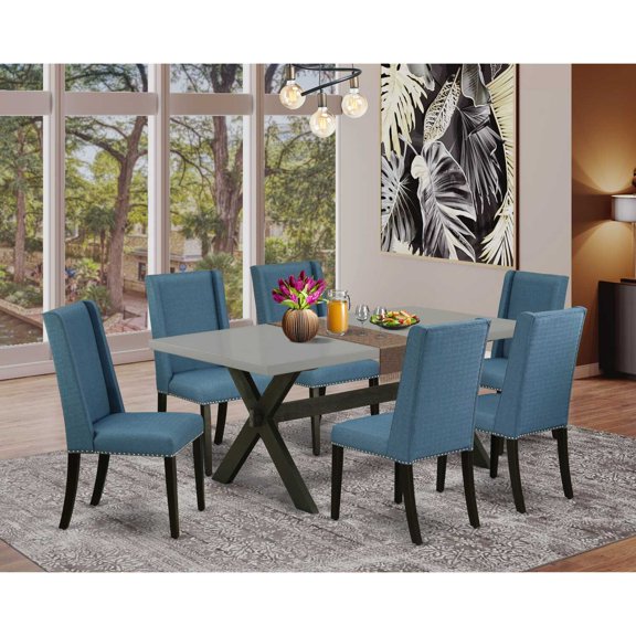 East West Furniture V-Style 7-piece Wood Dining Table Set in Dark Gotham Gray