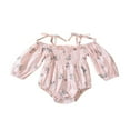 thumbnail image 1 of Baby Romper Floral Print Manches 3/4 Design Double Côté Liens Bretelles Bas Fermeture à Pression Mignon Combinaison, 1 of 7