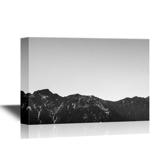 wall26 Canvas Wall Art - Mountain Range in Black and White - Gallery Wrap Modern Home Art | Ready to Hang - 12x18 inches
