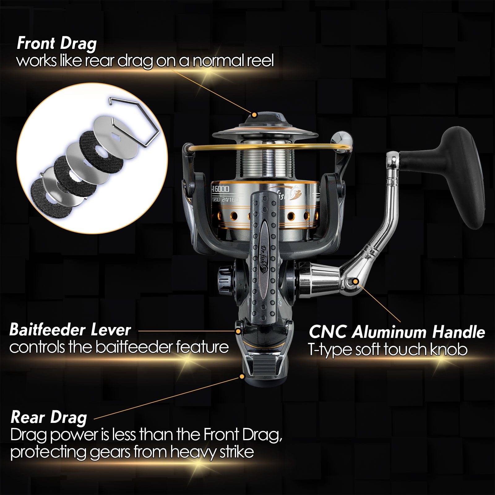 Dr.Fish Hercules-II Baitfeeder Spinning Reel 3000-6000 Spare Spool Max 30Lb Carbon Fiber Drag Saltwater Freshwater Fishing Reel Live Liner Front Rear Drag
