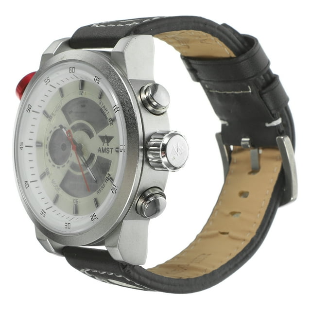 Reloj de pulsera de cuarzo para hombre y niño con correa de poliuretano y doble pantalla electrónica (blanco)