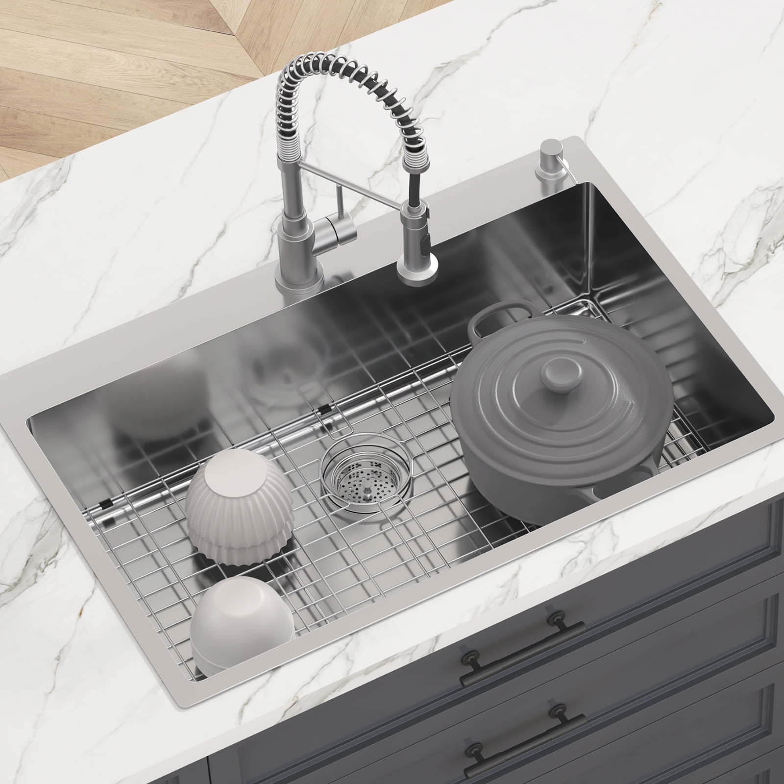 BENTISM 33" x 22" Kitchen Sink Top Mount Single Bowl Basin Stainless Steel Kitchen Bar