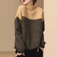 thumbnail image 2 of Chandail à Col Roulé à Blocs de Couleur Vintage Automne Hiver Coupe Ample Style Décontracté Chandail à Enfiler, 2 of 6
