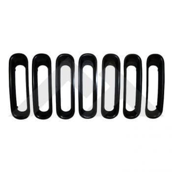 Fits 2007-2018 Jeep Wrangler JK Crown Automotive Grille Insert RT26056 RT Off-Road; 7 Piece Vertical Inserts; Jeep Style Slot Inserts; Painted; Black; Plastic