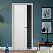 Panel Pocket Door 36 x 80 with Frames | Quadro 4115 White Silk | Kit Trims Rail Hardware | Solid Wood Interior Pantry Kitchen Bedroom Sliding Closet Sturdy Doors