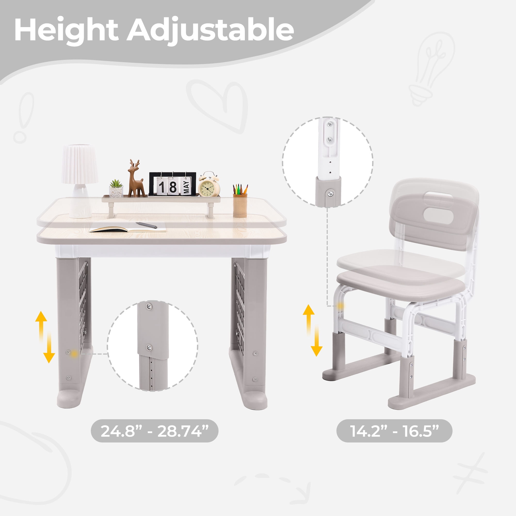 Kids Desk and Chair Set with Bookshelf & Storage, Height Adjustable, Multi-Activity Table for Study & Play, Ages 3-12