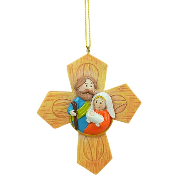 Adorno navideño colgante de la Sagrada Familia, tradicional y versátil, ideal para regalar. Cruz 83cmx2cmx10cm