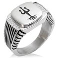 thumbnail image 1 of Stainless Steel Poseidon Greek God of Sea CZ Ribbed Needle Stripe Pattern Biker Style Polished Ring, 1 of 1