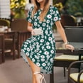 thumbnail image 3 of Sikiie Daisies Flowers Print Women's Short-sleeved Dress, Round Neck Slim Knee-length Dress, Summer Clothing Suitable for Daily Leisure and Vacation, 3 of 6