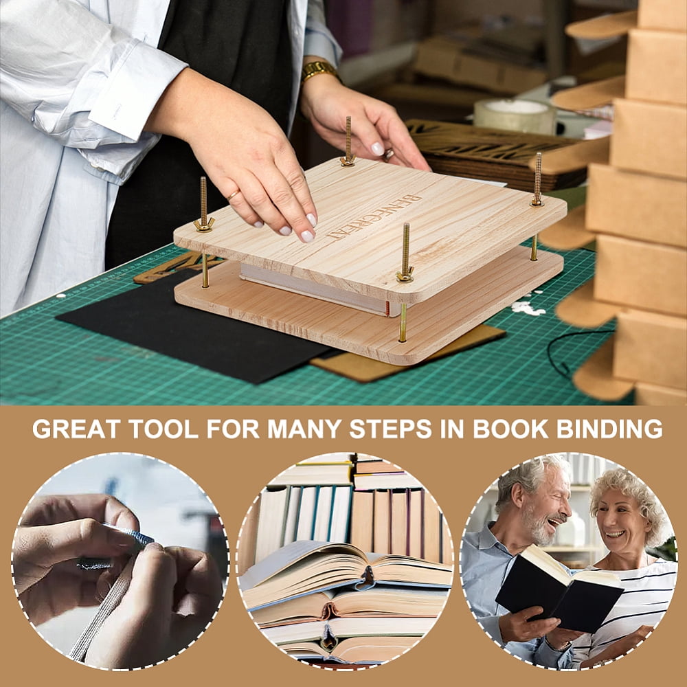 Book Press Bookbinding Wooden Book Press Tool Portable Binding Press Machine with Iron Nut Wing Nuts Gasket for Home School Office Bookbinding