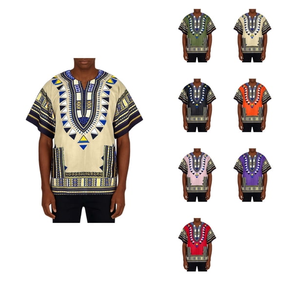 Africa Print Tee, Plus Size Dashiki Unisex Cotton Tunic Tops with Geometric Patterns and Breathable Comfort