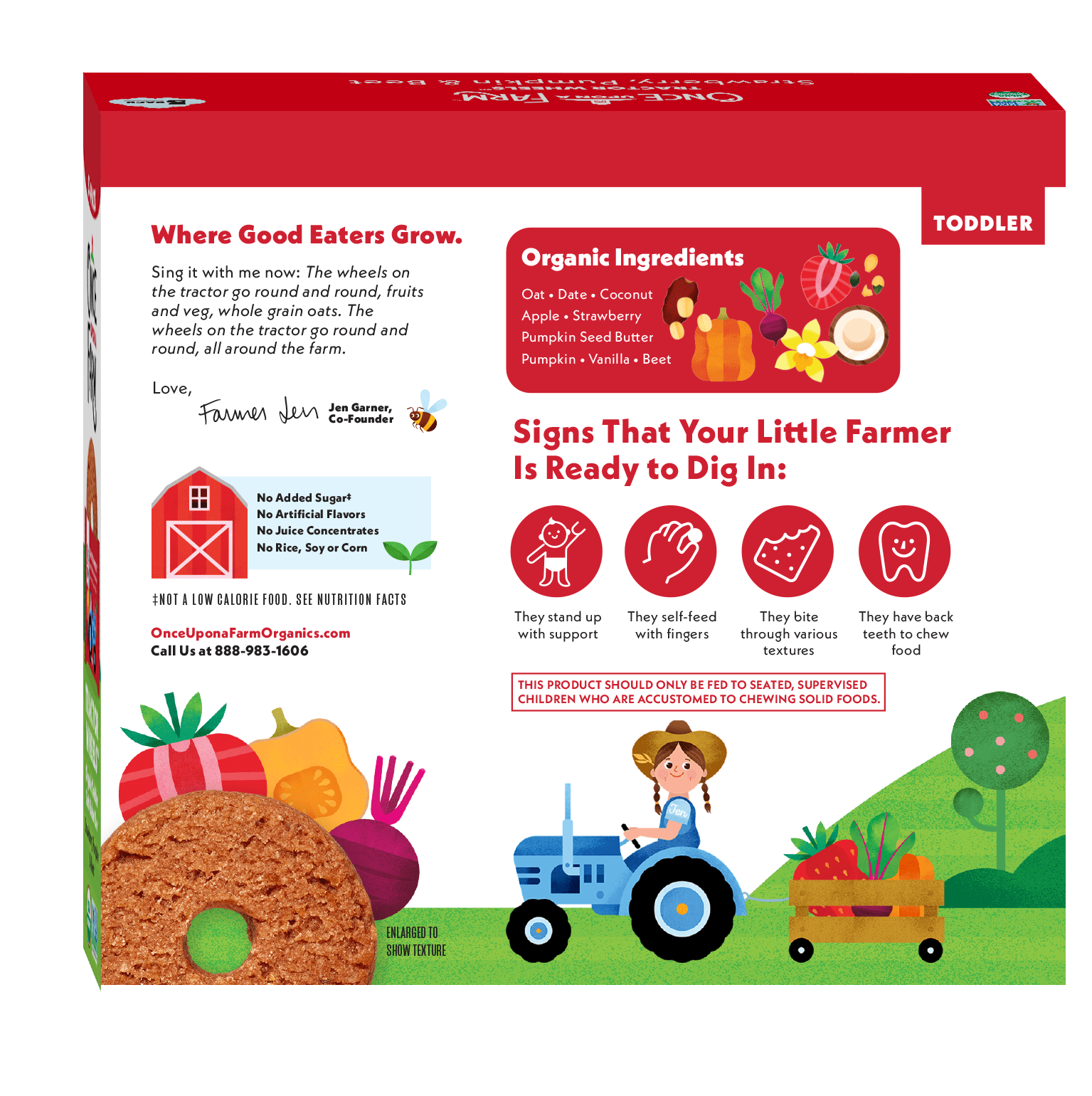 (8 pack) Once Upon a Farm Organic Tractor Wheels Toddler Bar, Strawberry, Pumpkin & Beet, 5ct