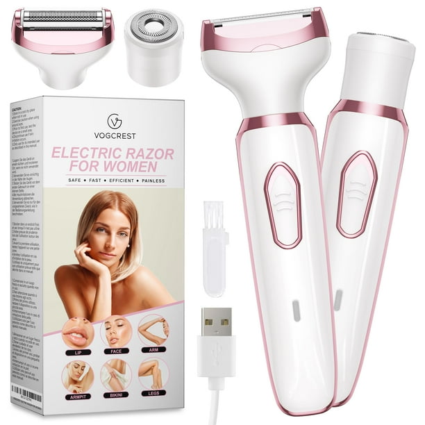 Maquinilla de Afeitar Eléctrica - Afeitadora - Recortadora para Mujer: Maquinillas de Afeitar Corporales y Removedor de Vello Facial Sin Dolor 2 en 1 - Kit de Depilación Recargable para Cara Cuerpo Pi